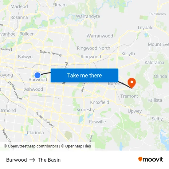 Burwood to The Basin map