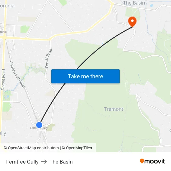 Ferntree Gully to The Basin map