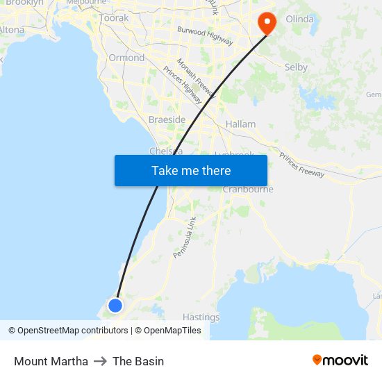 Mount Martha to The Basin map