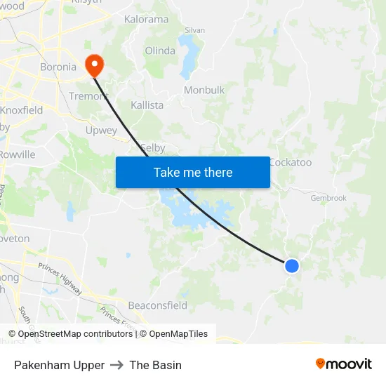 Pakenham Upper to The Basin map