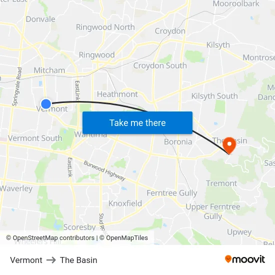 Vermont to The Basin map