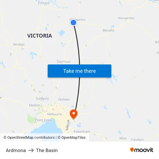 Ardmona to The Basin map
