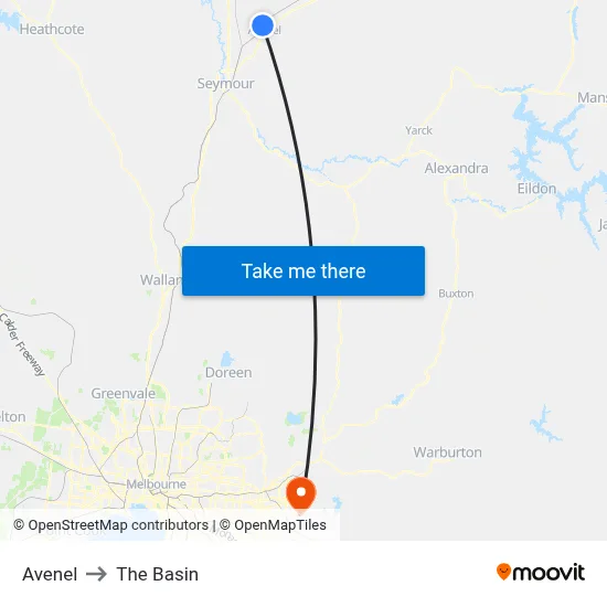 Avenel to The Basin map
