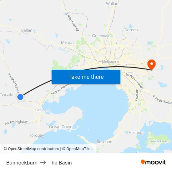Bannockburn to The Basin map