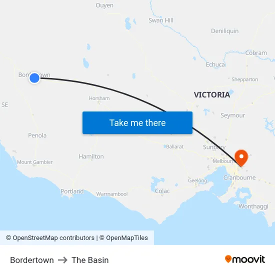 Bordertown to The Basin map