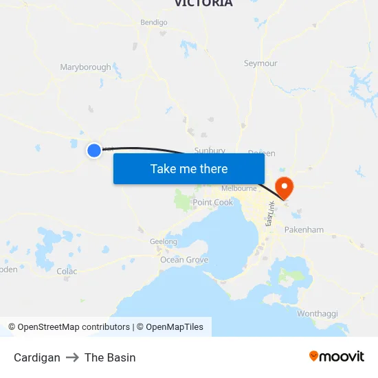 Cardigan to The Basin map