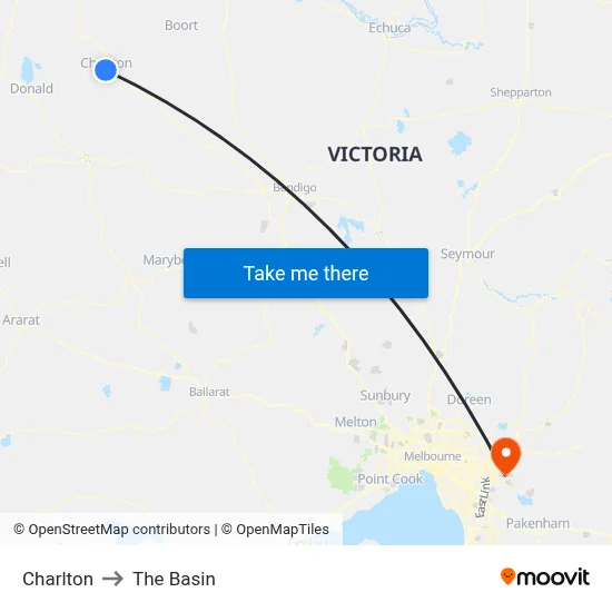 Charlton to The Basin map