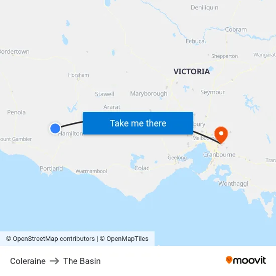 Coleraine to The Basin map