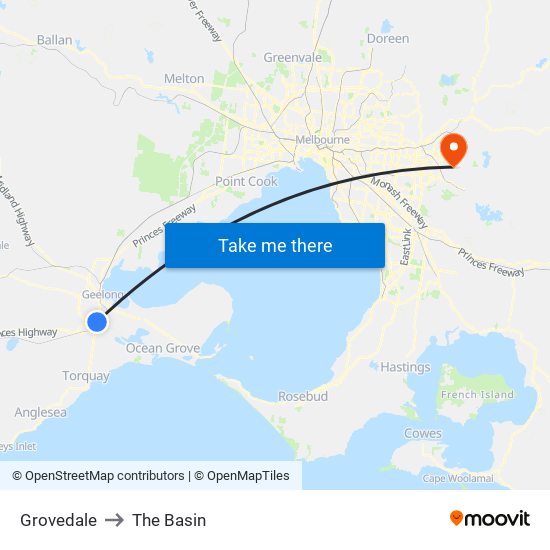 Grovedale to The Basin map