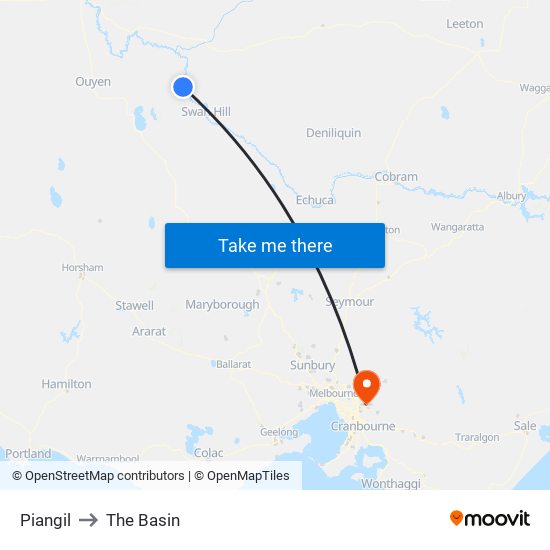 Piangil to The Basin map