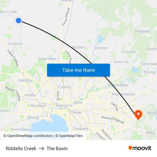 Riddells Creek to The Basin map