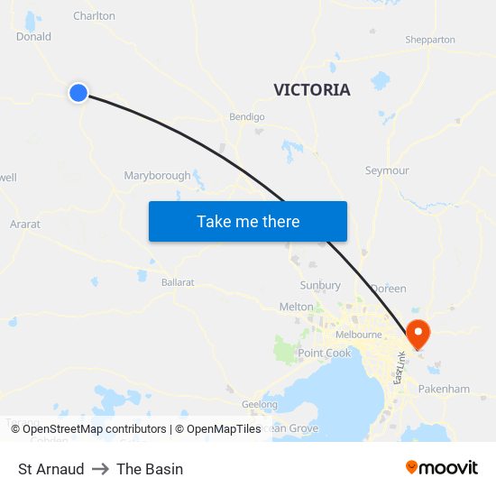 St Arnaud to The Basin map