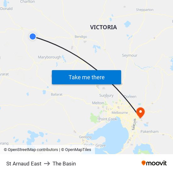 St Arnaud East to The Basin map