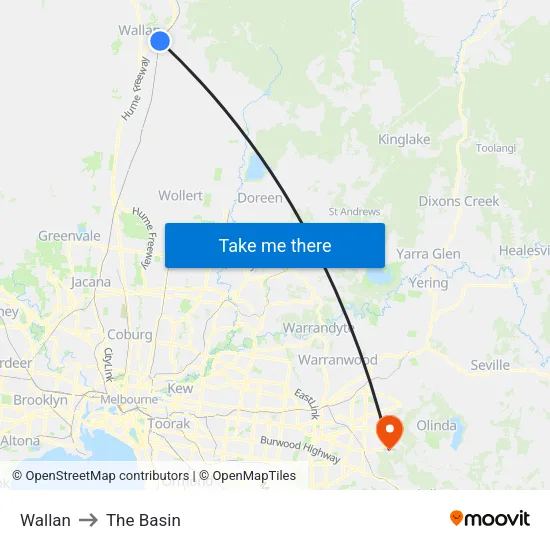 Wallan to The Basin map
