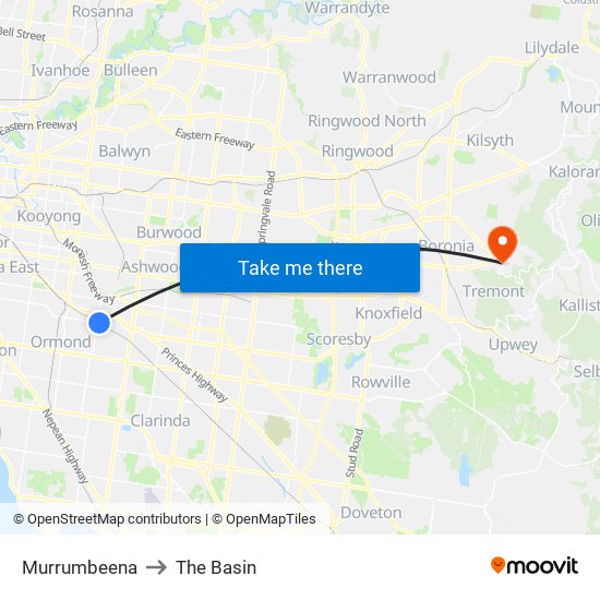 Murrumbeena to The Basin map