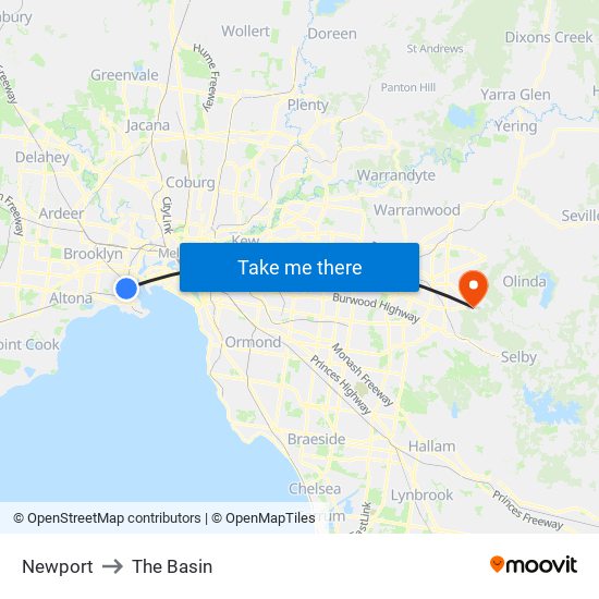 Newport to The Basin map