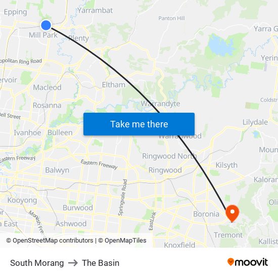 South Morang to The Basin map