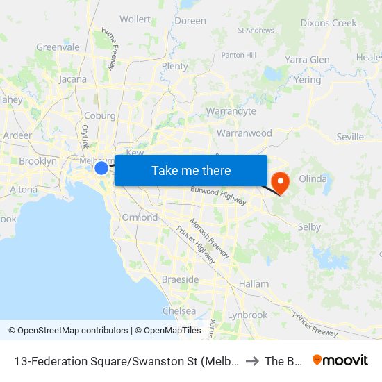 13-Federation Square/Swanston St (Melbourne City) to The Basin map