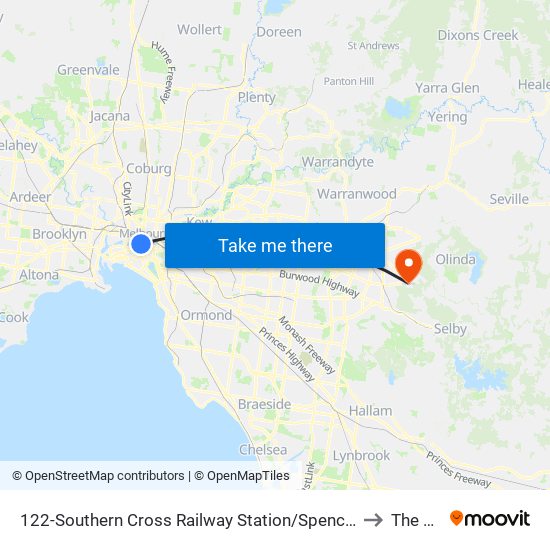 122-Southern Cross Railway Station/Spencer St (Melbourne City) to The Basin map