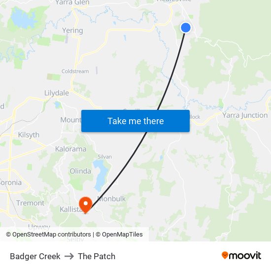 Badger Creek to The Patch map