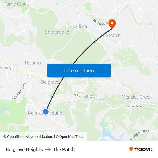 Belgrave Heights to The Patch map