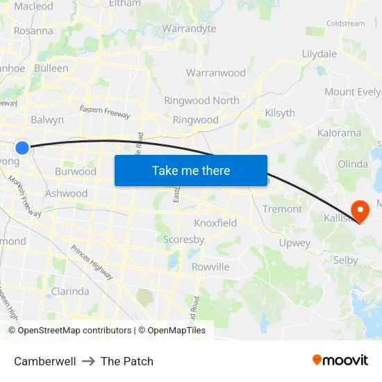 Camberwell to The Patch map