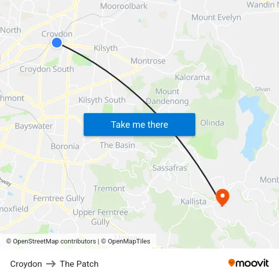 Croydon to The Patch map
