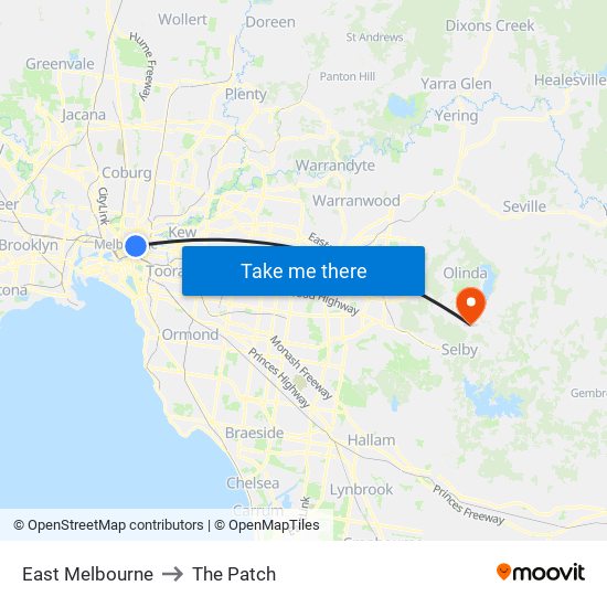 East Melbourne to The Patch map
