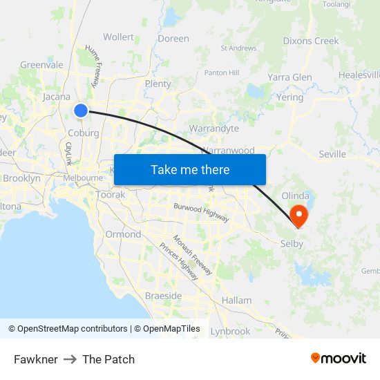 Fawkner to The Patch map