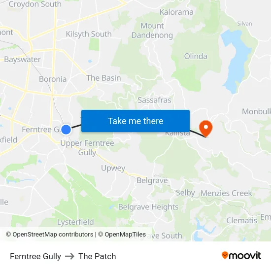 Ferntree Gully to The Patch map
