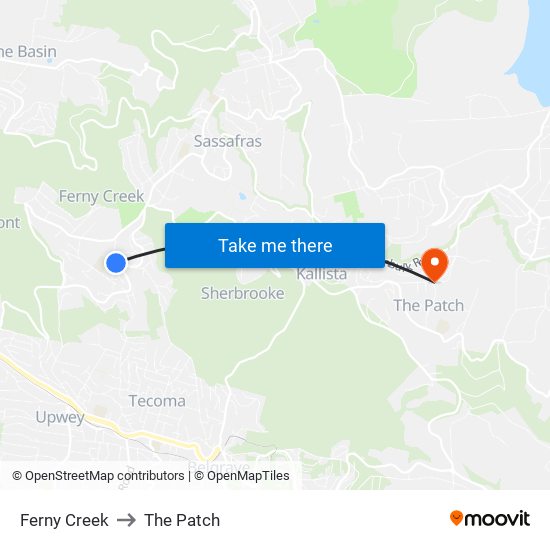 Ferny Creek to The Patch map