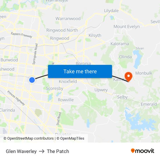 Glen Waverley to The Patch map