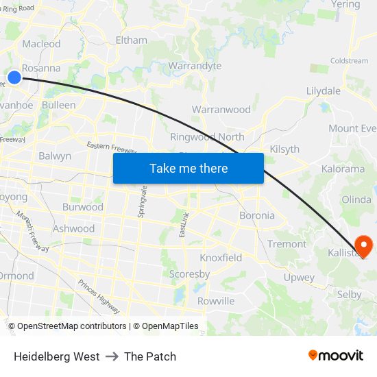 Heidelberg West to The Patch map