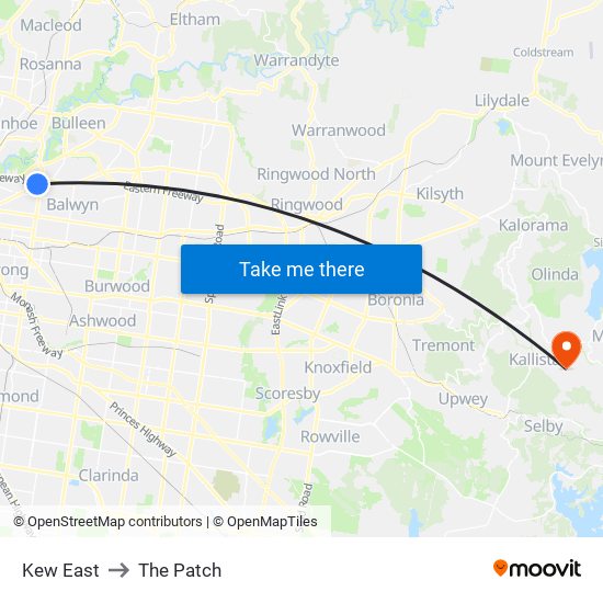 Kew East to The Patch map