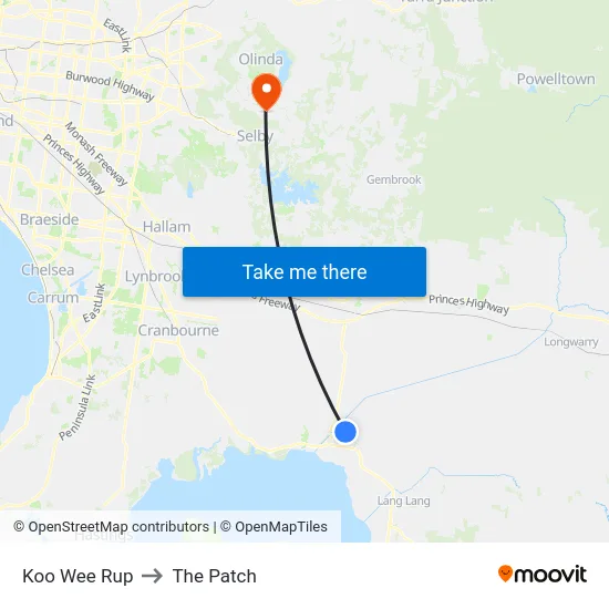 Koo Wee Rup to The Patch map