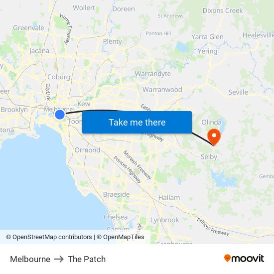 Melbourne to The Patch map