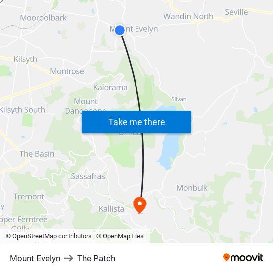 Mount Evelyn to The Patch map