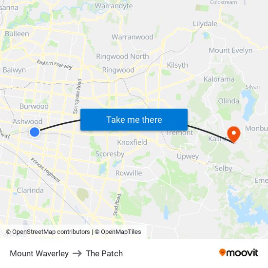 Mount Waverley to The Patch map