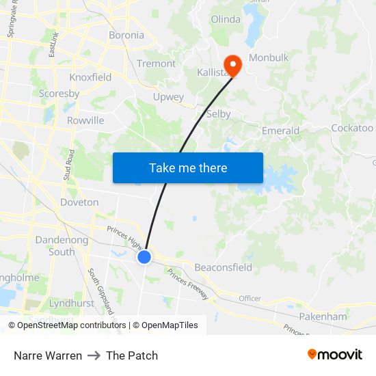 Narre Warren to The Patch map