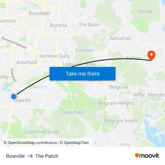 Rowville to The Patch map