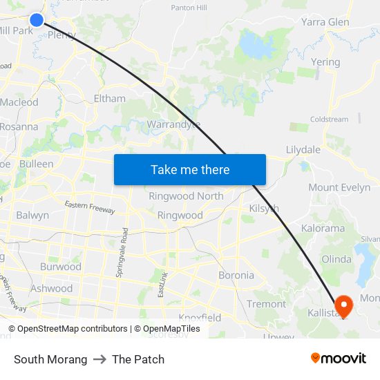 South Morang to The Patch map