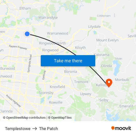 Templestowe to The Patch map