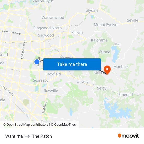 Wantirna to The Patch map