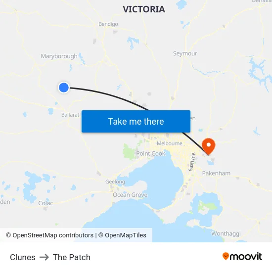 Clunes to The Patch map