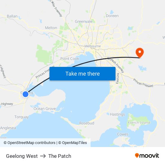 Geelong West to The Patch map