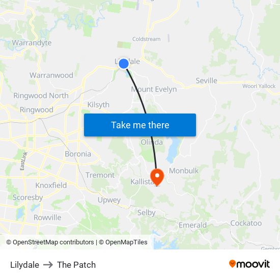 Lilydale to The Patch map