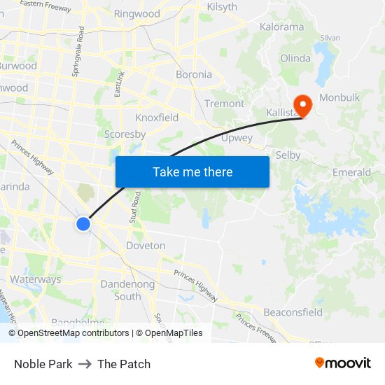 Noble Park to The Patch map