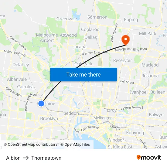Albion to Thomastown map
