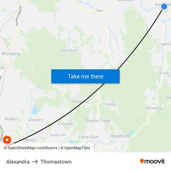 Alexandra to Thomastown map