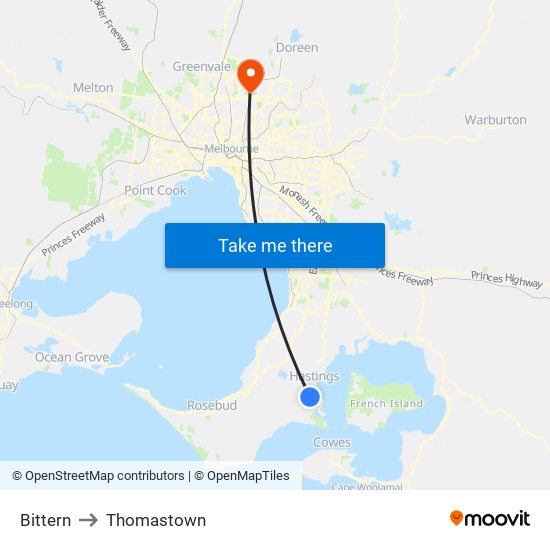 Bittern to Thomastown map
